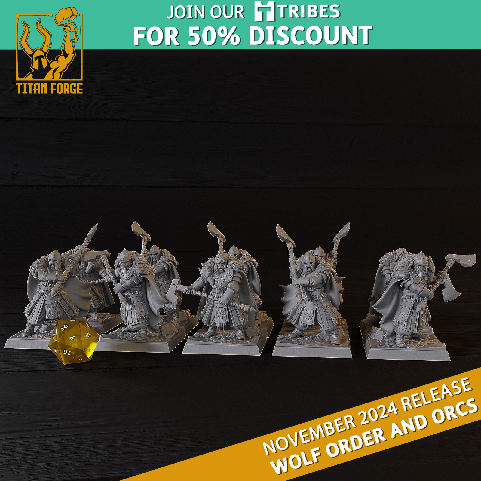 Warriors Two Handed - Wolf Order and Orcs - Titan Forge Miniatures November 2024